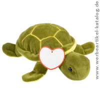 Plüsch-Schildkröte ALBERT - Werbeartikel mit weichem Fell und einem Herz zum Bedrucken. 