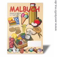 Streuartikel Malbuch für Kinder zum Thema Gesund ernähren - mit Spaß leben, bedruckt mit Ihrem Logo
