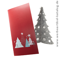 Weihnachtskarte Winterwald - bedruckte Weihnachtskarte mit einem Filzbaum zum Stecken fr Ihre Kunden! 