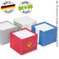 Zettelbox Recycling Epsilon, Werbeartikel aus 100% recyceltem Kunststoff, mit weiem Papier! 