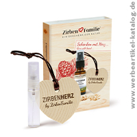 ZIRBENHERZ-ANHNGER SET - ein besonderes Kundengeschenk  mit Ihrm Logo bedruckt oder graviert.