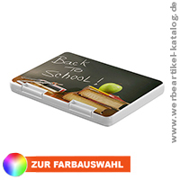 Slim Box mit Fotodruck - flache Werbeartikel Pausenbox mit 2 Klickverschlssen.