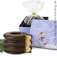 Werbeartikel fr Weihnachten: Baumkuchen in Weihnachtsdose