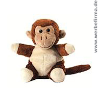 Erik ist ein frecher Plüschtier Affe und kann als Werbeartikel für Kinder mit Ihrem Firmenlogo auf einem kleinen Schal, einem T-Shirt oder einem Dreieckstuch sowie per Doming veredelt werden.