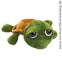 Schildkröte Lotte - Werbeartikel Plüschtier, das auf einer eingenähten Werbefahne bedruckt werden kann.  