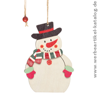 Geschenkanhänger oder Baumanhänger Wooden Snowi als Werbeartikel für Weihnachten! 