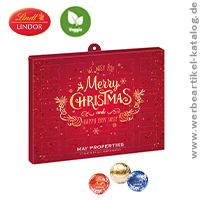 Lindt Praliné Adventskalender Papier - Weihnachten einen Adventskalender mit zu 100% recycelbarer Kartonage & Inlay als Werbegeschenk mit Ihrem Logo!
