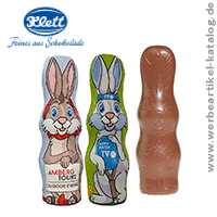 Maxi Schokoladen Osterhase aus Edelvollmilchschokolade als Werbeartikel für Ostern.