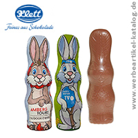 Maxi Schokoladen Osterhase aus Edelvollmilchschokolade als Werbeartikel fr Ostern.