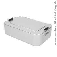 Vorratsdose Aluminium, groß, silber, geräumige Lunchbox als Werbegeschenk für unterwegs. 