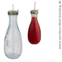 Polpa Flasche mit Trinkhalm aus recyceltem Glas - transparent klar als Kundengeschenk!