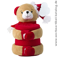 Plüsch Teddy Rudi mit Fleecedecke, Weihnachts Werbemittel für Kinder!