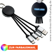 3 in 1 Ladekabel mit Beleuchtung REFLECTS-PUHALANI BLACK/BLUE, als Werbeartikel mit Ihrem Logo.