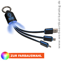 3 in 1 Ladekabel REFLECTS-ABILENE , Multiladekabel als Werbemittel mit Beleuchtung