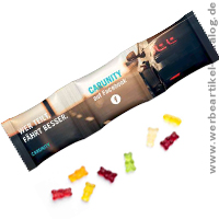 3-er-Kettenbeutel, Gummibärchen, Werbeartikel im 3-er Werbetütchen. 3-er-Kettenbeutel, Gummibärchen, Werbeartikel im 3-er Werbetütchen.