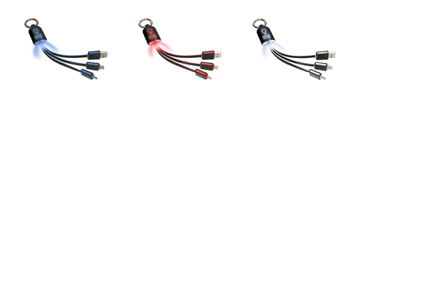 3 in 1 Ladekabel REFLECTS-ABILENE , Multiladekabel als Werbemittel mit Beleuchtung