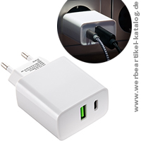 USB-C & USB Ladegert REEVES-TORRANCE wei 20 Watt , als Werbeartikel mit Ihrem Logo bedruckt! 