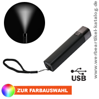 TASCHENLAMPE MIT POWERBANK, als Kundengeschenk mit Ihrem Logo bedruckt.