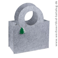 Tasche aus Filz in Grau, mit Tannenbaumanhänger, als ansprechende Verpackung für Ihre Weihnachtsgeschenke. Tasche aus Filz in Grau, mit Tannenbaumanhänger, als ansprechende Verpackung für Ihre Weihnachtsgeschenke.