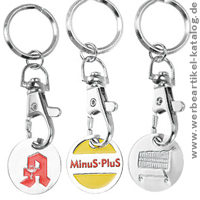 Metall-Einkaufwagen-Chiphalter Werbeartikel  / Schlüsselanhäger aus Metall / Schlüsselanhänger aus Acryl / Schlüsselmäppchen / KFZ Artikel mit Werbung / Schlüsselleuchten

