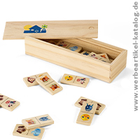 DOMIN, Dominospiel aus Holz, Kinder Werbemittel mit Tiermotiven.