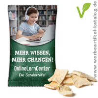 Apfelchips - fruchtig, knackiger Werbeartikel im individuell bedruckten Ttchen.