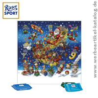 Adventskalender quadratisch - süßer Werbeartikel für Weihnachten , Motiv Magische Schlittenfahrt
