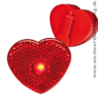 Blinkleuchte Herz aus Kunststoff - Werbemittel, bedruckt mit Ihrem Logo.