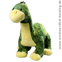 Dinosaurier Nino, als bedrucktes Plüschtier mit Ihrem Logo auf einem Schal Dinosaurier Nino, als bedrucktes Plüschtier mit Ihrem Logo auf einem Schal