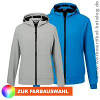 Hooded Softshell Jacket  -  Softshelljacke mit Werbung.