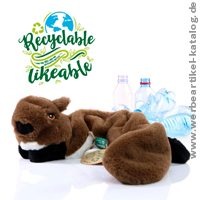 Hundespielzeug RecycelBiber, als Werbegeschenk aus 100% genutzten und recycelten PET-Flaschen! 