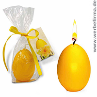 Ein nettes Kundengeschenk zu Ostern - die Ei-Kerze strahlt nicht nur Osterstimmung aus. erbung