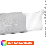 Kosmetik Werbeartikel: Taschenspiegel aus Edelstahl im Etui, silber