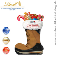 Lindt  Lindor Adventsspender Stiefel Eco, als Weihachts Kundengeschenk, bedruckt mit Ihrem individuellen Layout.