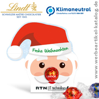 LINDT LINDOR IN WERBEKARTONAGE Santa Claus, nette Weihnachts Werbeartikel mit Ihrem Logo bedruckt! 