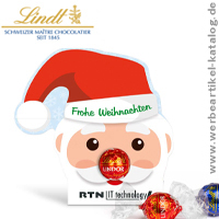 LINDT LINDOR IN WERBEKARTONAGE Santa Claus, nette Weihnachts Werbeartikel mit Ihrem Logo bedruckt! 