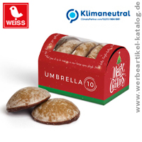 Kleine Lebkuchen Contrella - Weihnachts Werbeartikel in einer individuell bedruckten Werbekartonage.