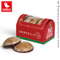 Kleine Lebkuchen Contrella - Weihnachts Werbeartikel in einer individuell bedruckten Werbekartonage.