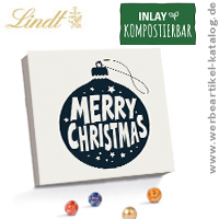 Lindt Mini Kugeln Adventskalender, Motiv: MC Weihnachtskugel, Werbeartikel Weihnachten, bedruckt mit Ihrem Logo.