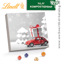 Lindt Mini Kugeln Adventskalender, Werbeartikel Weihnachten mit Standardmotiv Auto im Schnee. Lindt Mini Kugeln Adventskalender, Werbeartikel Weihnachten mit Standardmotiv Auto im Schnee.