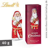Lindt-Weihnachtsmann 40g - Werbeartikel Schokoladen Nikolaus, bedruckt mit Ihrem Logo. Lindt-Weihnachtsmann 40g - Werbeartikel Schokoladen Nikolaus, bedruckt mit Ihrem Logo.