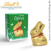 LINDT MINI GOLDHASE in Werbekartonage als ses Oster Werbegeschenk fr Ihre Kunden.  