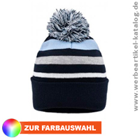 Striped Winter Beanie with Pompon, klassische Strickmtze als Winter Werbemittel! 