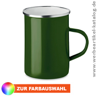 SILVER, Emaillierter Metall-Becher im Vintage-Look als Werbegeschenk mit Ihrem Logo!