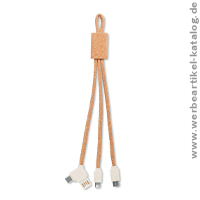 CABIE, 3in1 Ladekabel mit Korkbesatz als Werbeartikel. CABIE, 3in1 Ladekabel mit Korkbesatz als Werbeartikel.