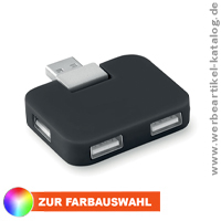 4 Port USB Hub Square, als Firmengeschenk mit Ihrem Logo bedruckt. 