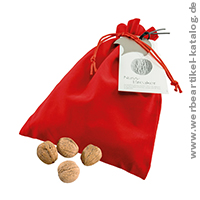 Nuss-Säckchen mit Nussbreaker, Weihnachten Werbeartikel mit ca. 100g Walnüssen Nuss-Säckchen mit Nussbreaker, Weihnachten Werbeartikel mit ca. 100g Walnüssen