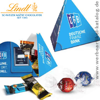 Pyramidenbox befüllt mit Lindt Schokolade - süße Werbung für Ihre Kunden!