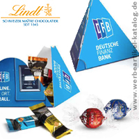 Pyramidenbox befüllt mit Lindt Schokolade - süße Werbung für Ihre Kunden! Pyramidenbox befüllt mit Lindt Schokolade - süße Werbung für Ihre Kunden!