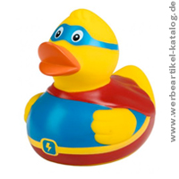 Quietsche-Ente Superduck - heldenhafters Werbeartikel Entchen mit Ihrem Logo bedruckt. 